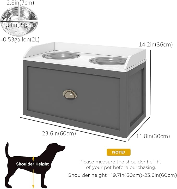 PawHut Feeding Station with Storage Drawer, Food Storage Cabinet with 2 - Image 7