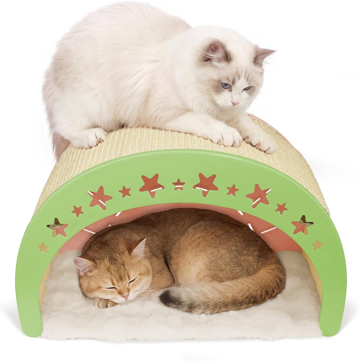 3-in-1 Crescent Elevated Cat Bed with Removable Sisal Scratcher & Soft Fleece Mat, Rocking Cat Hammock Lounge for Indoor Cats, Kittens & Small Animals, Pink