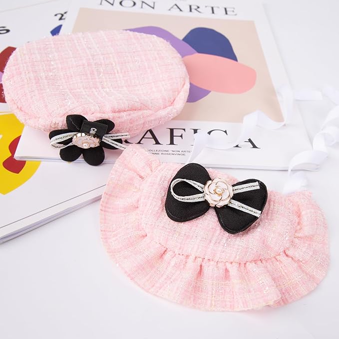 2PCS Cat Beret Hat with Camellia, Adjustable Bow Bandana Scarf Set Pet Princess - Image 5