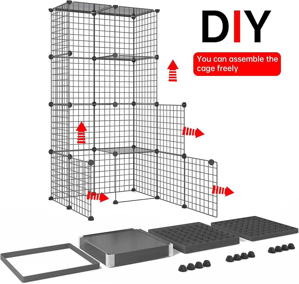 Oneluck Extra Large Cat Cage,4-Tier Catio, DIY Metal Cat Enclosure with Platforms,55 Inch Indoor Cat Cage for 1-3 Cats, Indoor Cat Playpen for Cats Rabbits Small Animals