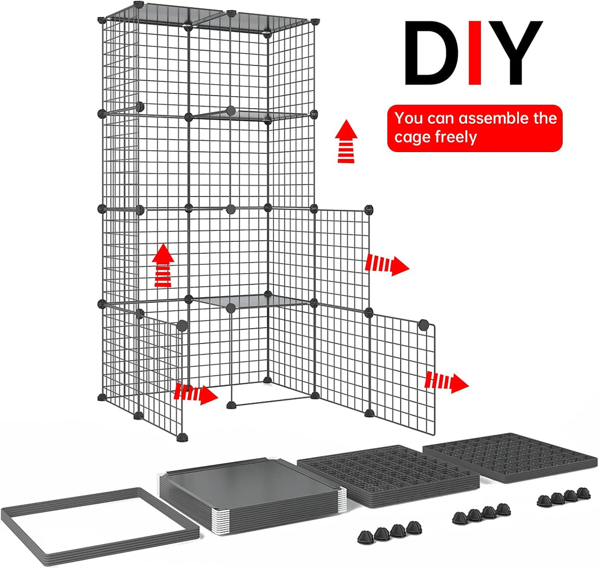 Oneluck Extra Large Cat Cage,4-Tier Catio, DIY Metal Cat Enclosure with Platforms,55 Inch Indoor Cat Cage for 1-3 Cats, Indoor Cat Playpen for Cats Rabbits Small Animals