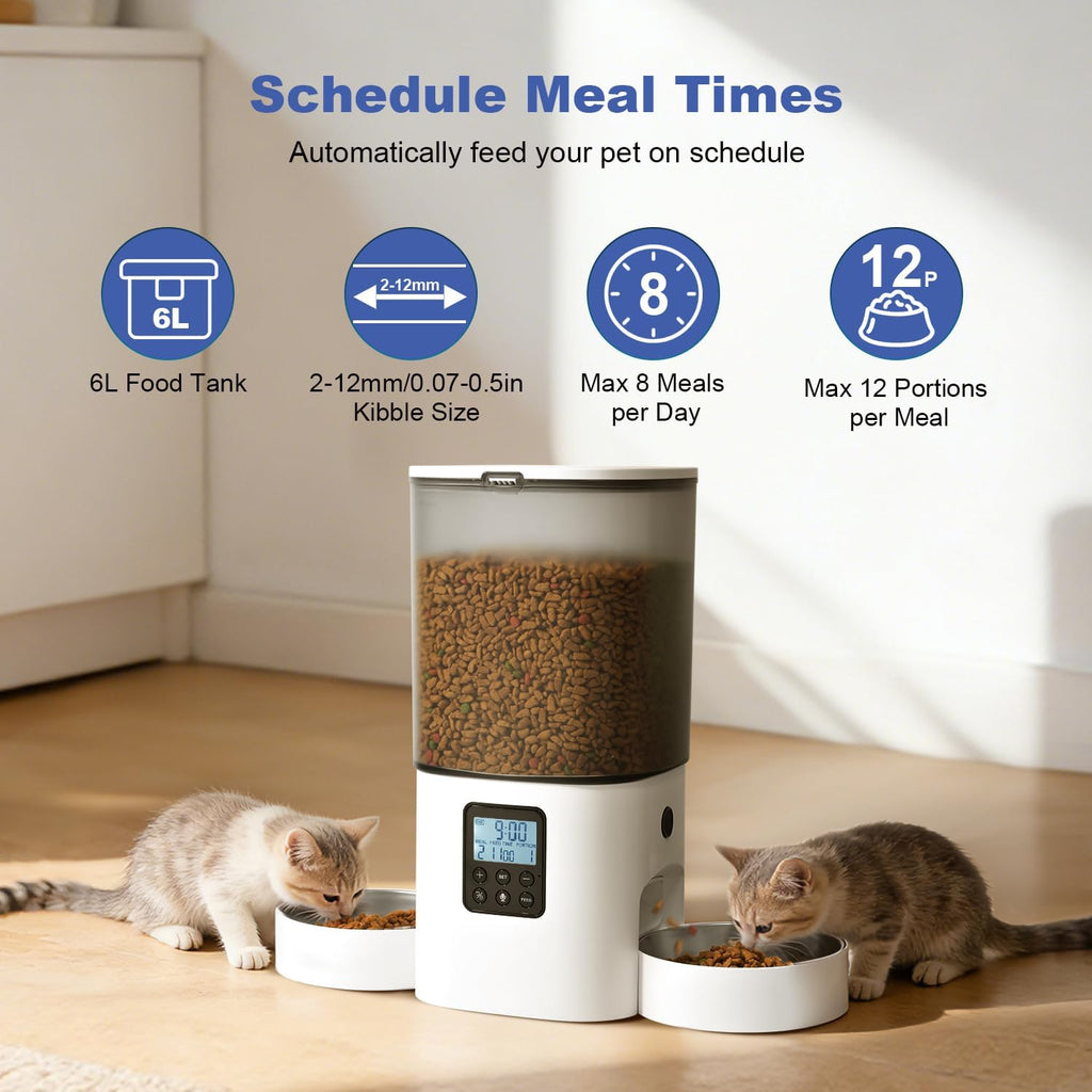 ANDOLL HOME 6L Automatic Cat Feeder, 2 Pets Timed Cat Dry Food Dispenser