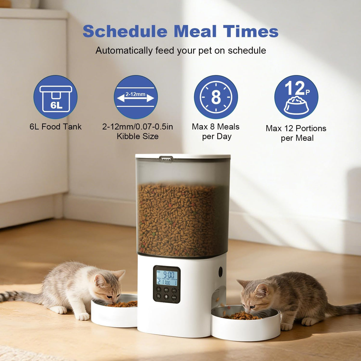 ANDOLL HOME 6L Automatic Cat Feeder, 2 Pets Timed Cat Dry Food Dispenser