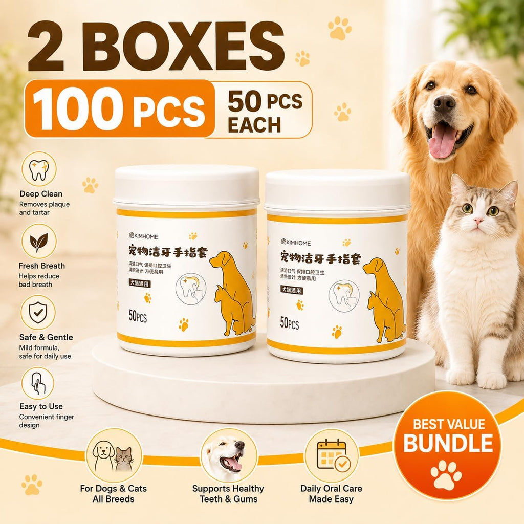 Dog Dental Wipes, 100 Count No-Rinse Finger Wipes for Dogs & Cats, Pet Teeth Cleaning Wipes to Help Remove Plaque & Tartar, Disposable Dog Toothbrush Wipes for Oral Care