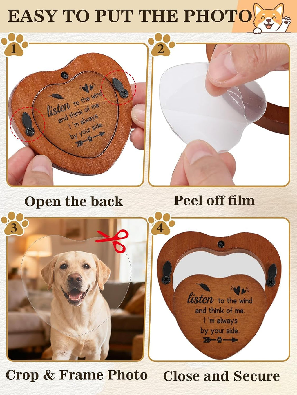 Alphatool Dog Memorial Wind Chimes Gifts with Photo Frame, 32 in