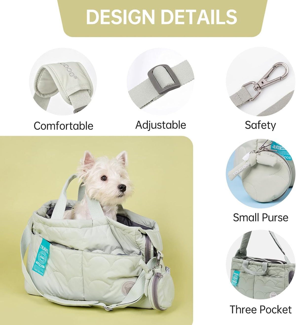 Macaron Cloud Pet Carrier Bag for Small Dogs and Cats, Lightweight&Soft Puppy Carrier with Large Pocket, Breathable Pet Travel Carrier，ups to 14lbs (Pea Green)