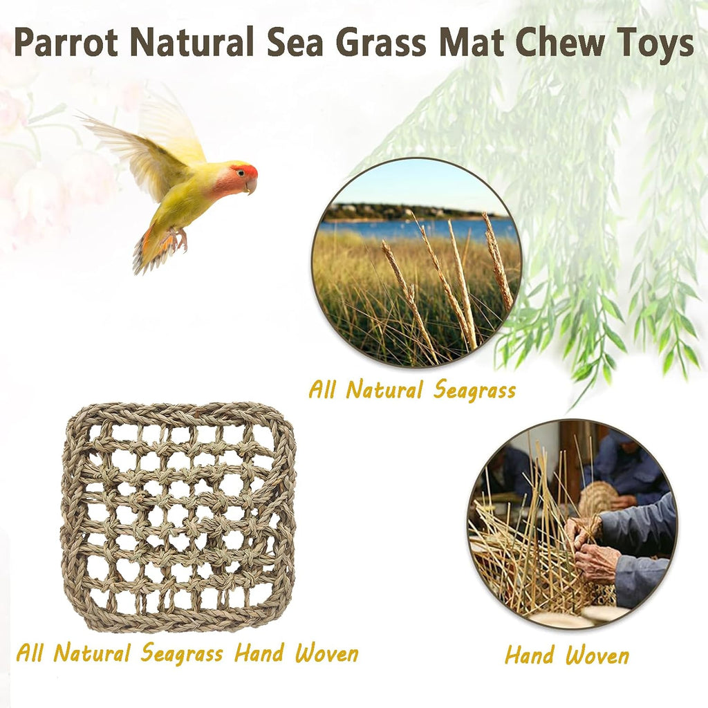 3 PCS Parrot Seagrass Mat,7.1Inch Bird Swing Hammock Woven Climbing Net