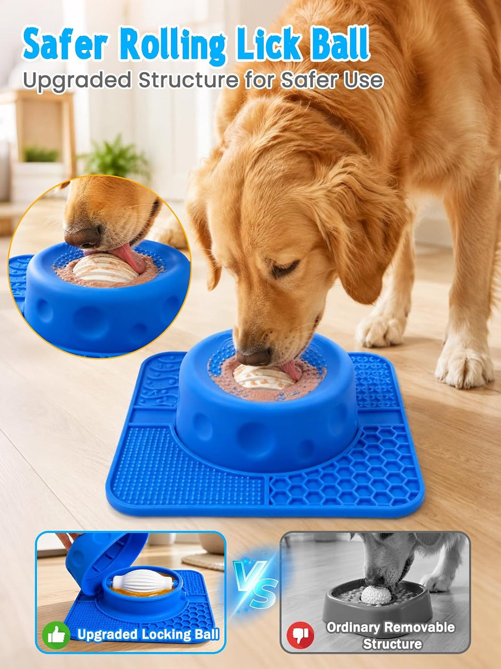 17oz Square Slow Feeder Dog Bowl, Lick Mat for Dogs with Rolling Ball