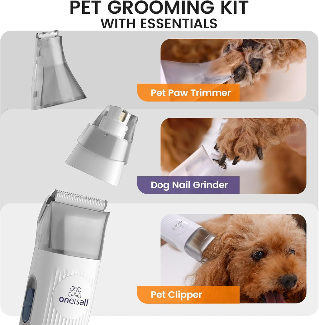 oneisall Dog Grooming Vacuum&oneisall Quiet Pet Trimmer for Paws Dog Nail Grinder Paw Trimmer with 2 LED Lights