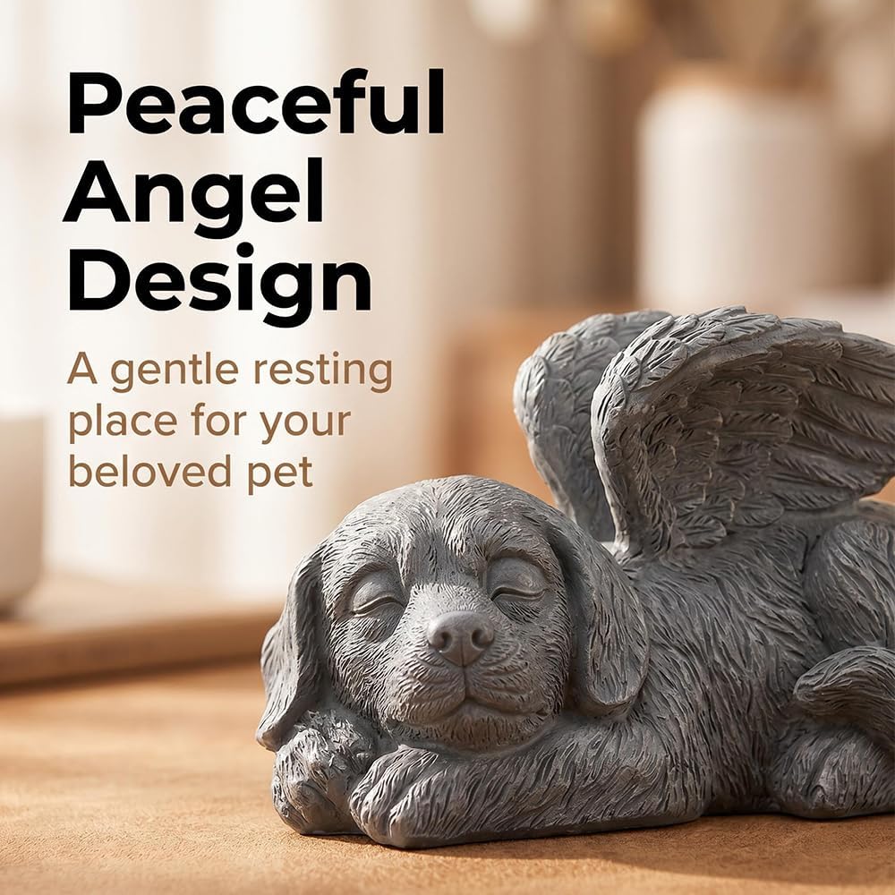 Pet Memorial Shadow Box, Paw Print Clay & Keepsake Bottle with Angel Statue
