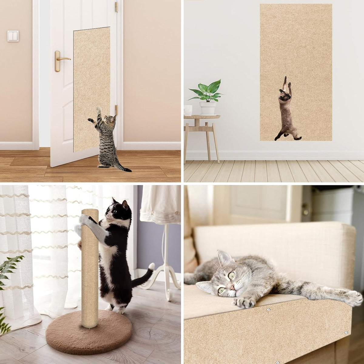 Cat Scratch Mat, 78.7"x15.8" Trimmable Self-Adhesive Cat Scratcher Carpet, DIY Cats Scratch Furniture Protector for Couch, Sofa, Wall & Door, Protector from Cat Claws (Beige)