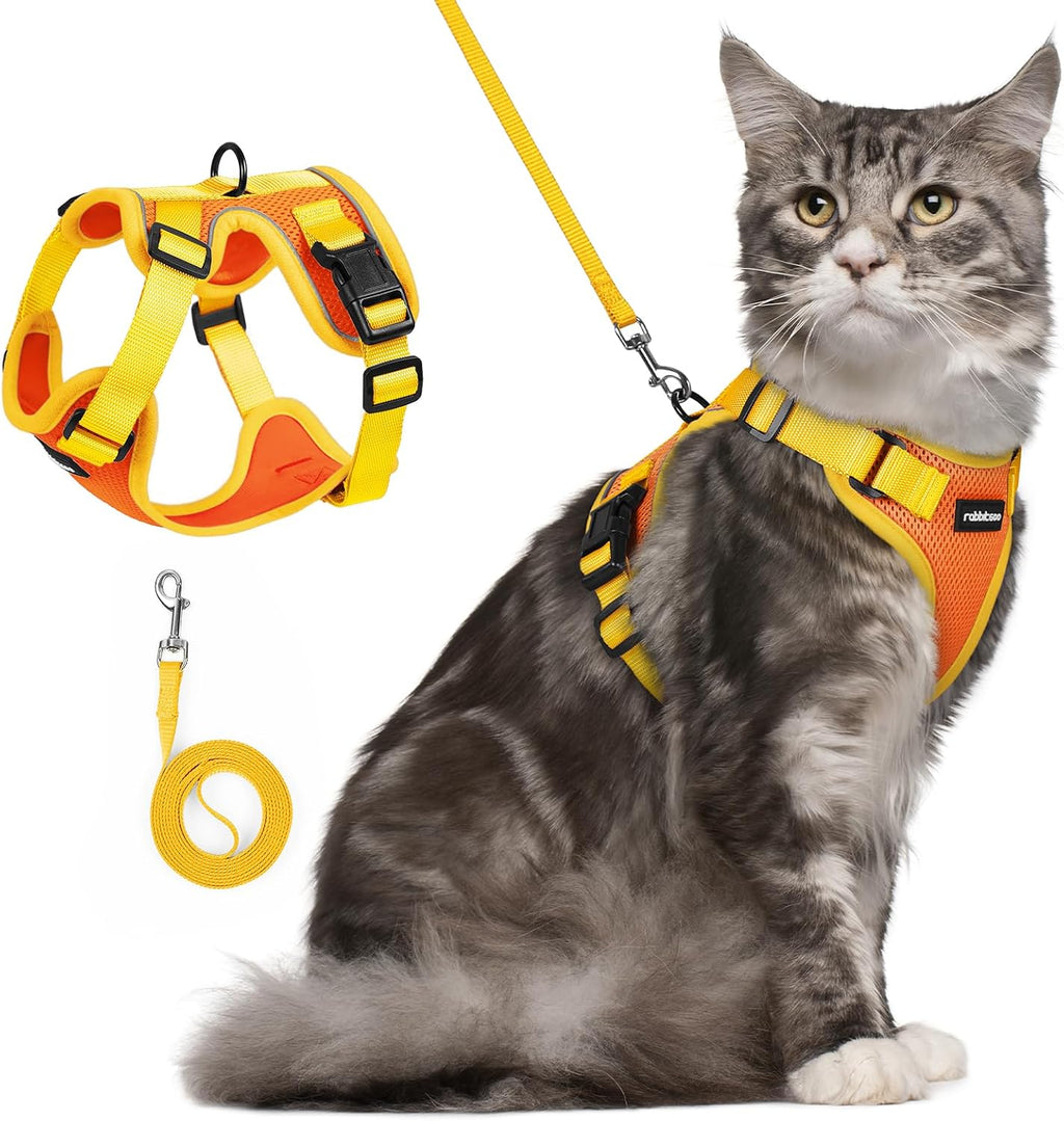 rabbitgoo Cat Harness and Leash Set, Soft Breathable Vest, Orange & Yellow