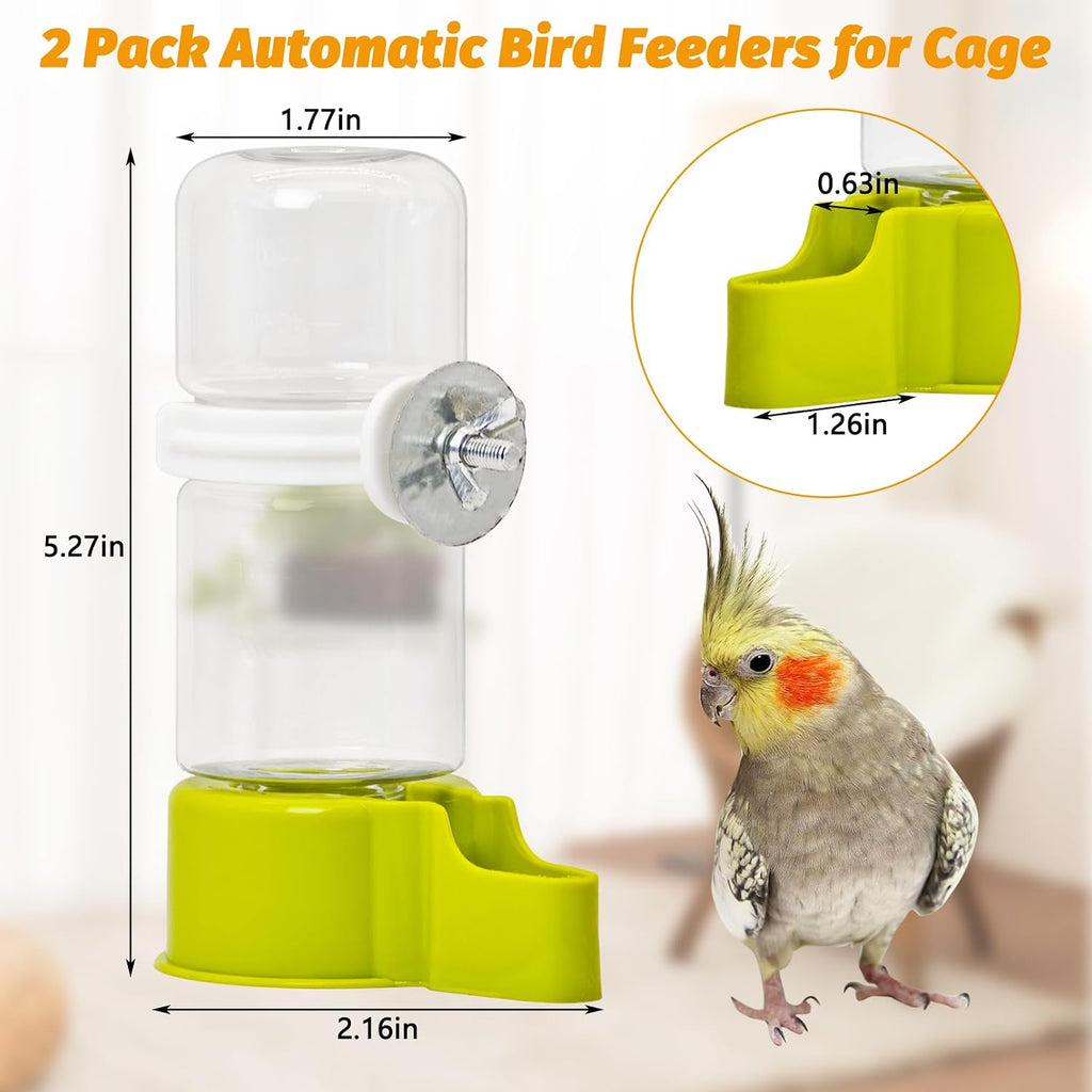 BNOSDM Bird Water Dispenser 2 Pcs Automatic Parakeet Cage Feeder No Mess