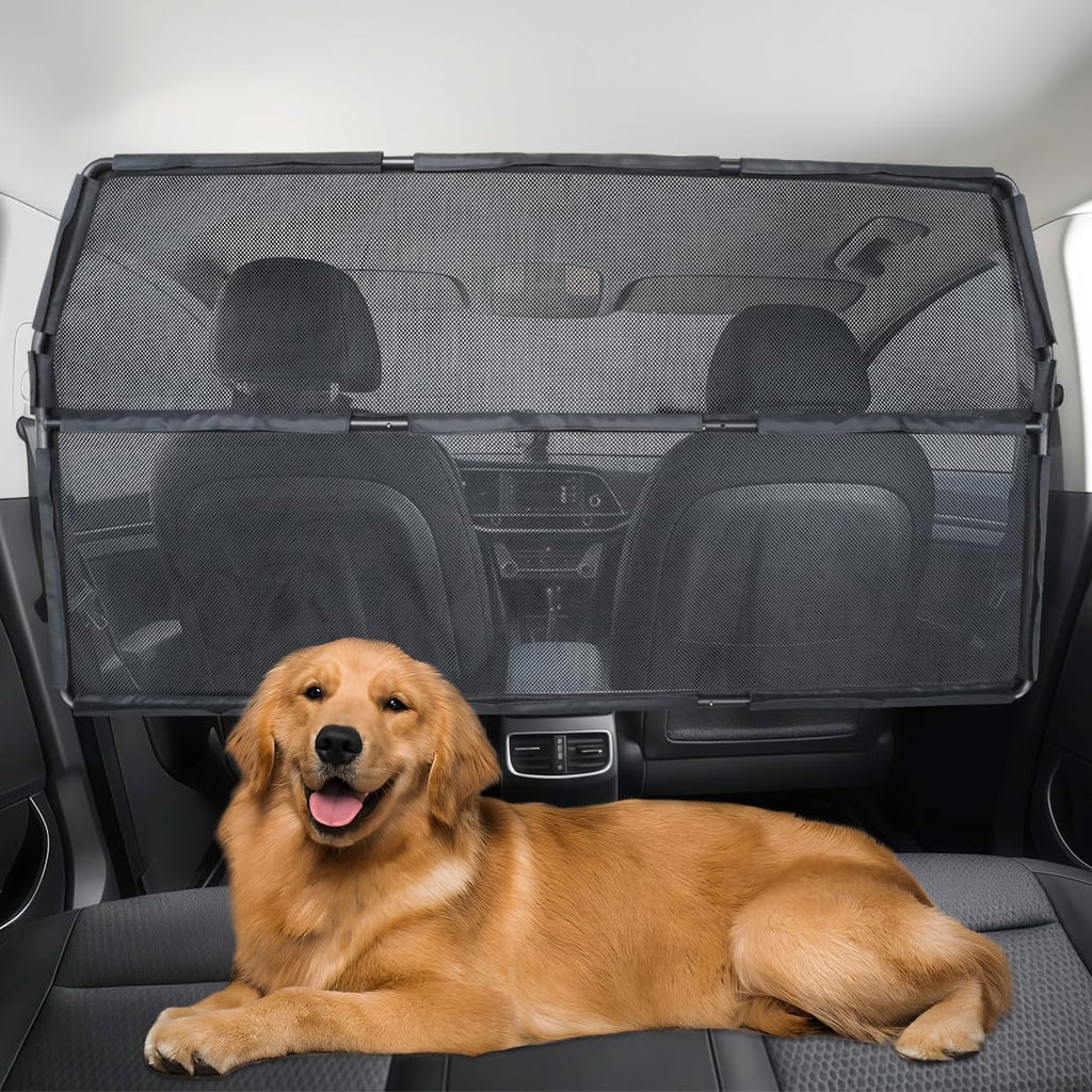 Car Dog Barrier Net for Large SUV Trunk 56" More Coverage Car Pet Back Seat Divider with See Through Mesh Cargo Area Gate for Dog (L)