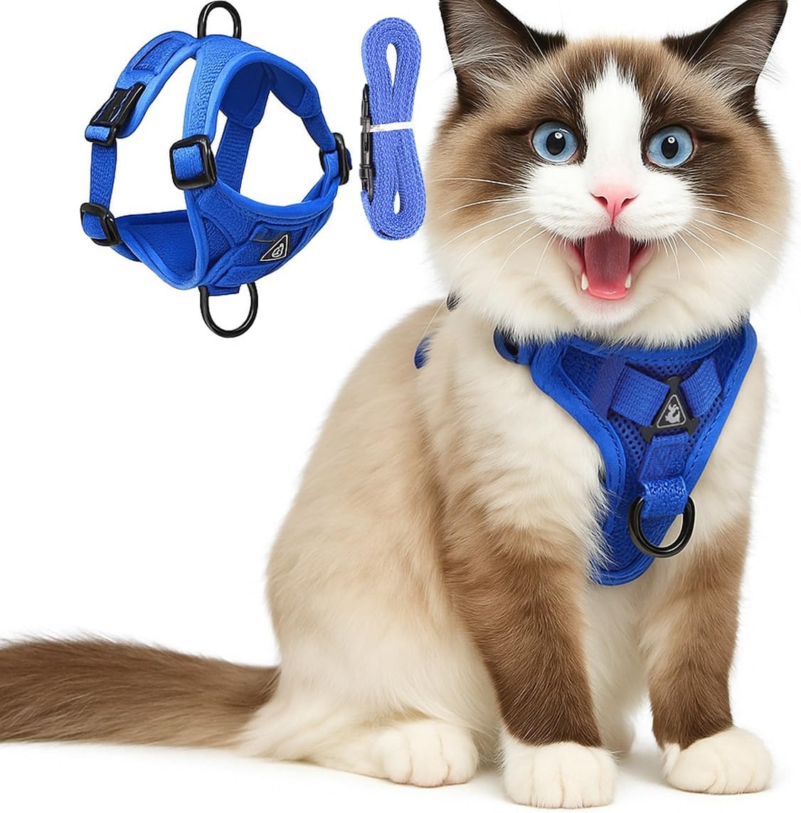 Cat Chest Harness and Leash Set for Walking Escape Proof, Soft Adjustable Vest Harnesses for Cats, Kitten Jacket with Reflective Strip, Easy to Put on with 3 Buckles for Traveling (Red, M)