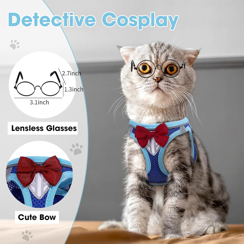 Cat Vest Harness and Leash Set, Escape Proof Kitten Harness Blue M
