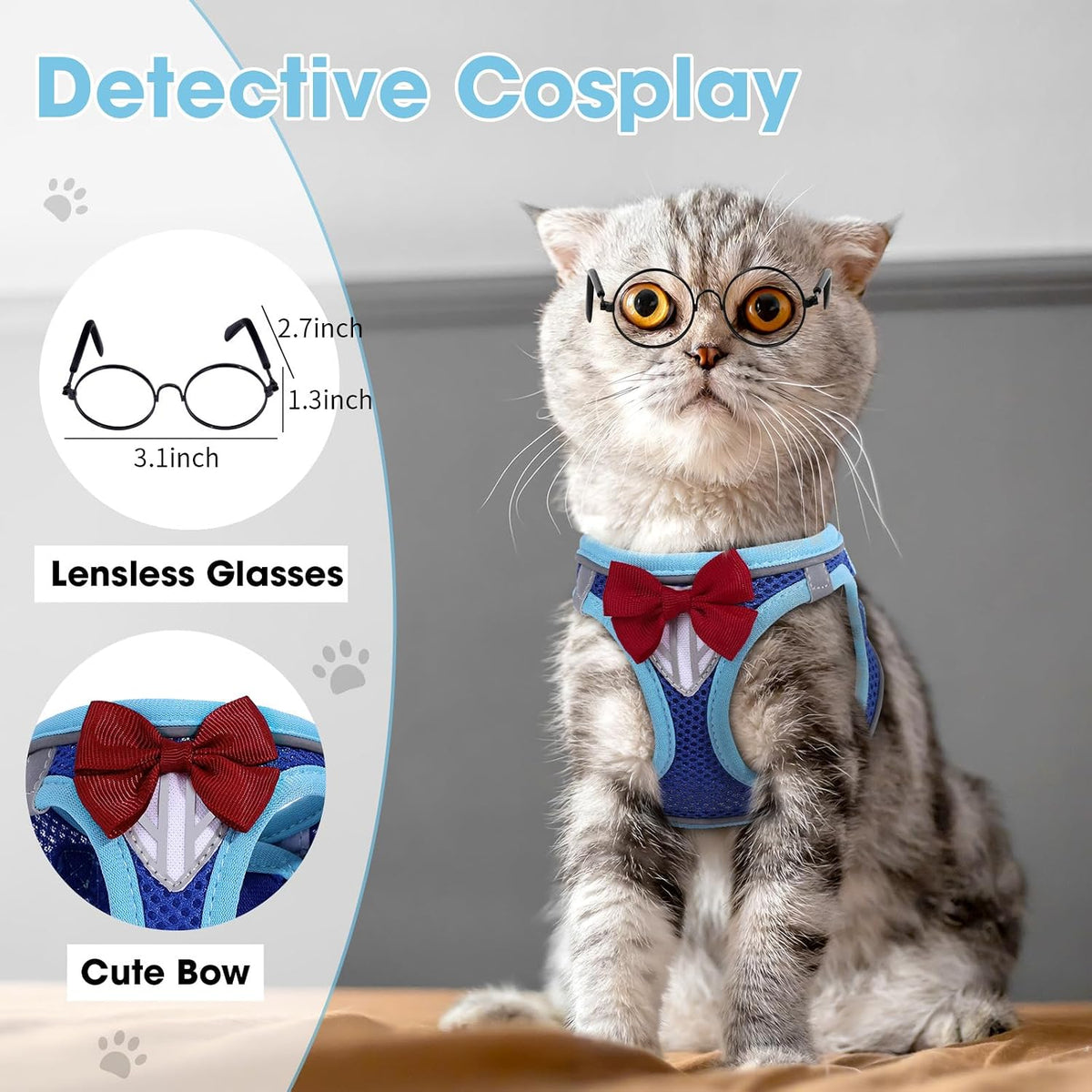 Cat Vest Harness and Leash Set, Escape Proof Kitten Harness Blue M