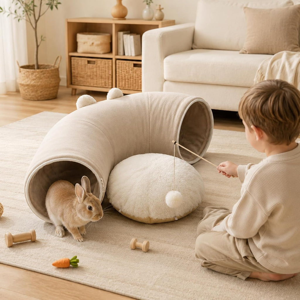 Cat Tunnel Bed with Toy, Detach & Wash Cat Tunnel for Indoors