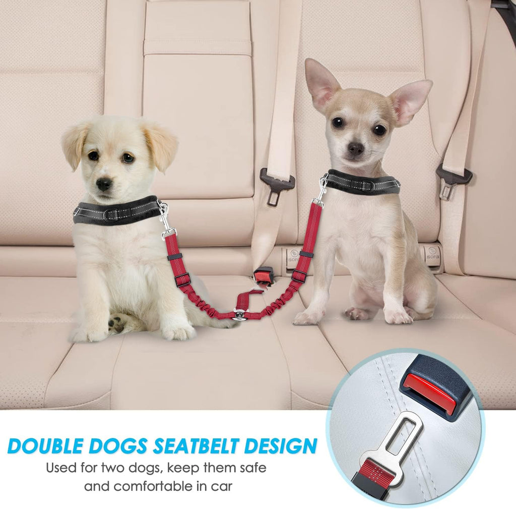 SlowTon Double Dog Seat Belt for Car with Elastic Bungee Buffer, Adjustable