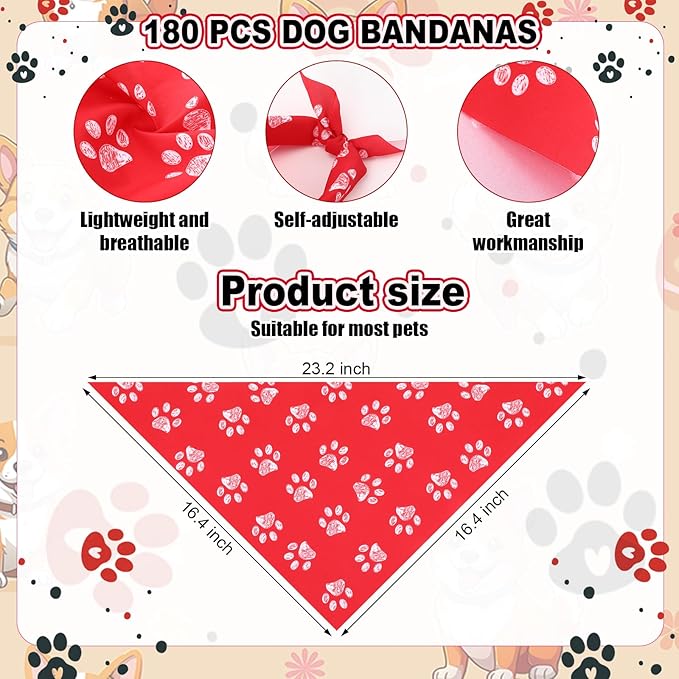Aliceset 180 Pcs Dog Bandana Bulk Paw Print Bandanas - Image 2