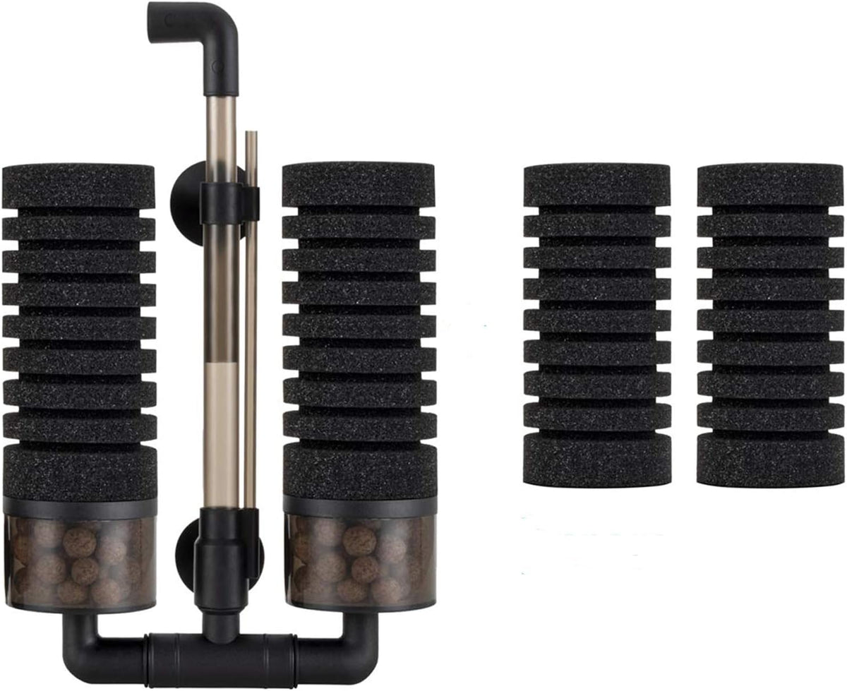 Hygger Aquarium Double Sponge Filter, Comes with 2 Spare Sponges, 1 Bag of Bio Ceramic Media Balls, Quiet Submersible Foam Filter for Fresh Water and Salt-Water Fish Tank (M)