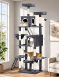89 inch Cat Tree Tower - Extra Tall Multi-Level Cat Furniture with 2 Cozy Condos, Natural Sisal Scratching Posts, Plush Perches and Hammock for Large Indoor Cats (Dark Gray)