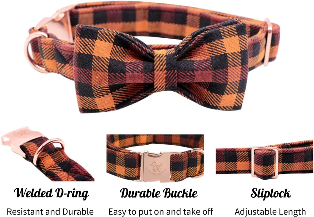 Fall Dog Collar with Bow, Black and Orange Print Fall Pet Collars Medium