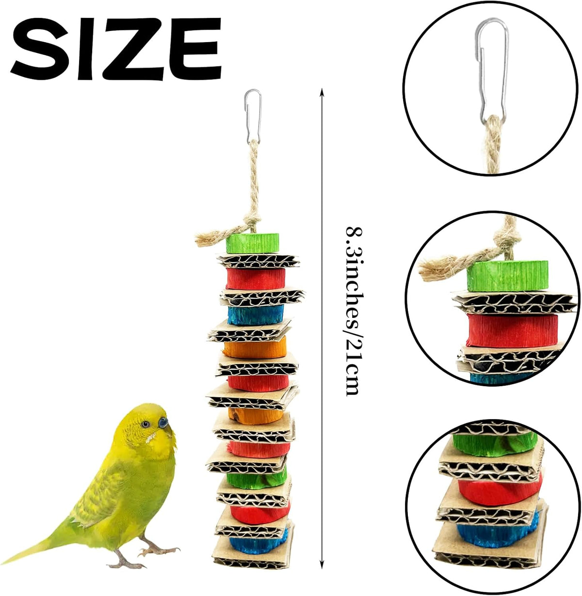 4 Pack Small Bird Chews Toy Natural Cardboard Wood Parrot Chewing Cage Hanging Toys for Conures Parakeet Cockatiel Budgies Love Birds Canary