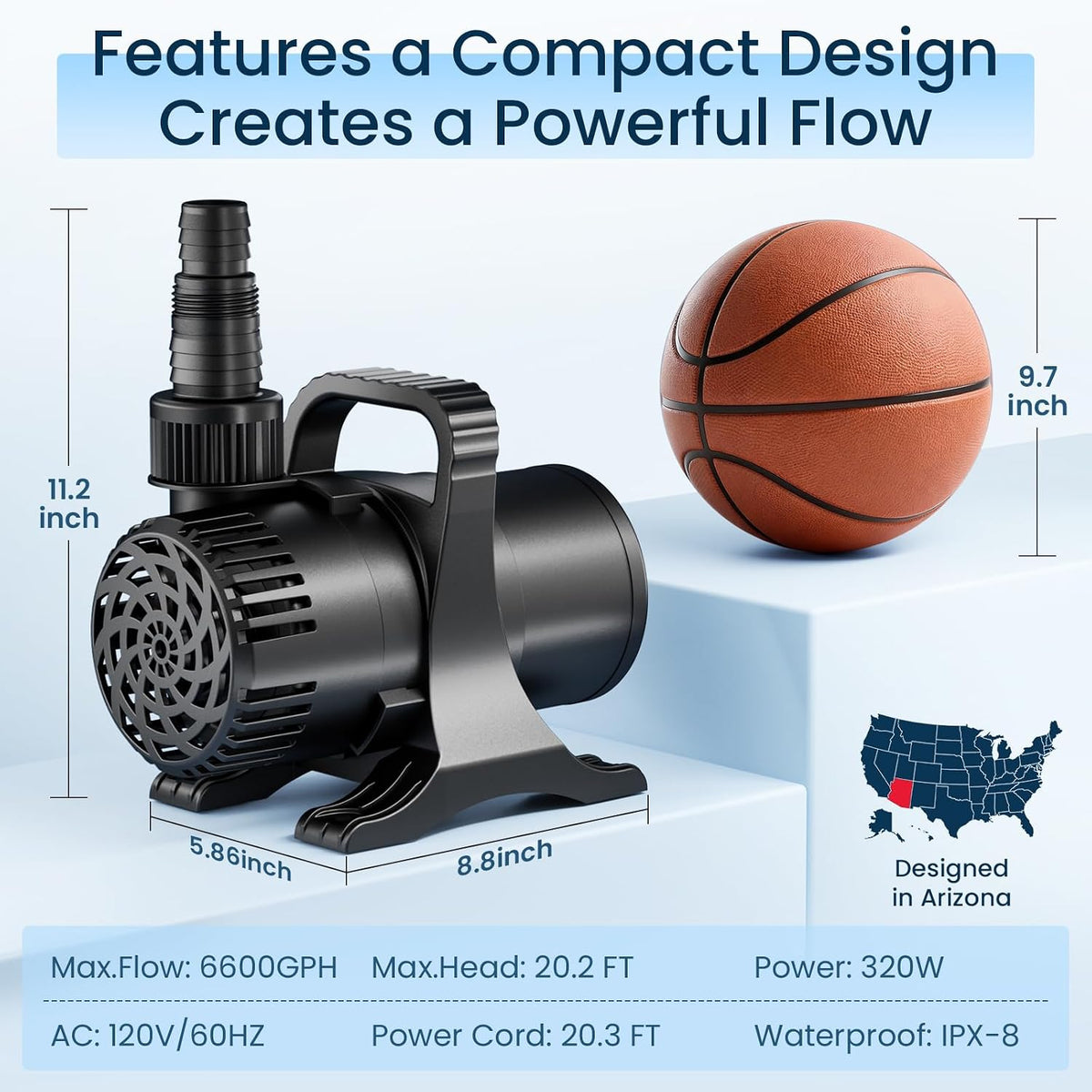 OYO Water 6600 GPH Pond Pump, High Flow Submersible Water Pump for Koi Pond
