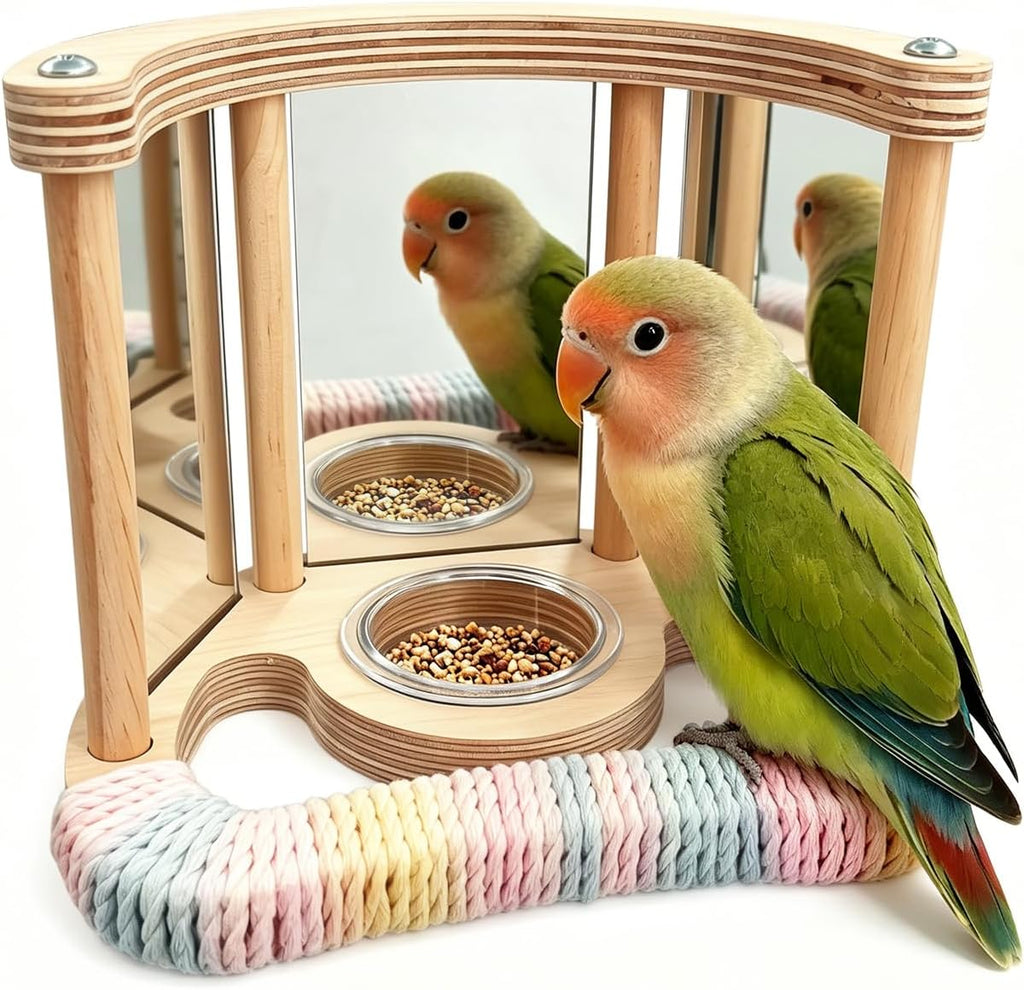 Parakeet Toys Bird Mirror with Perch Stand, 3 Mirrors