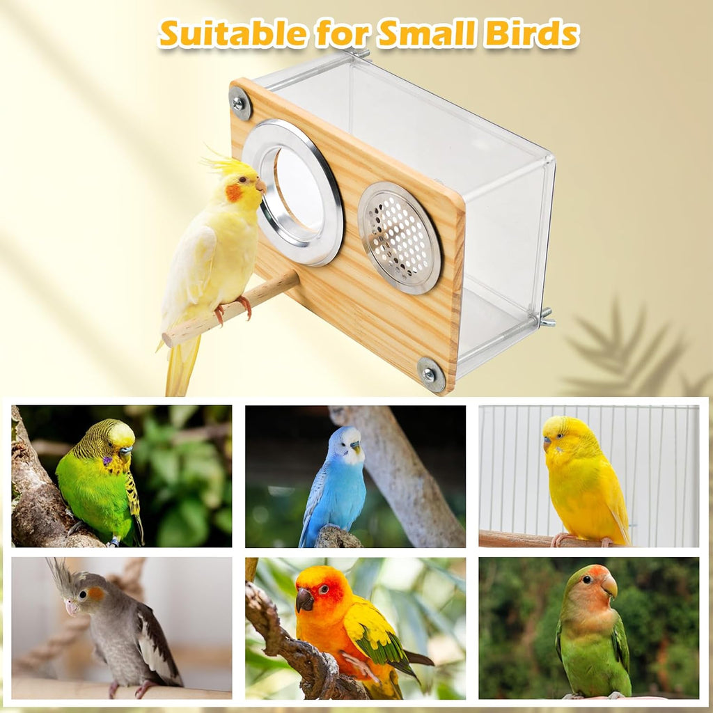 Bird Nesting Box for Window,Transparent Parakeet Nest Breeding Box Parrot Breeding Mating Box Bird Nest Box House Cage Accessories with Wood Perch for Parakeet Budgie Conure Parrot