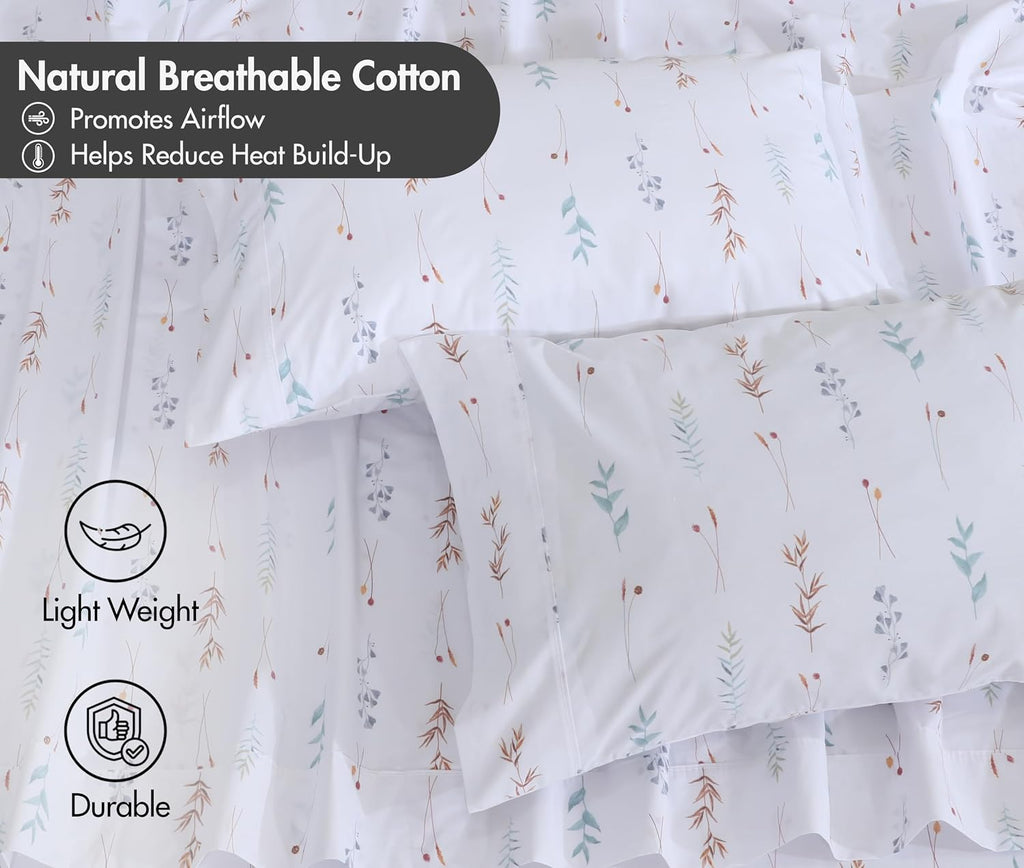 ZOYER 100% Cotton Queen Sheets, Percale Weave, Fairy Meadows