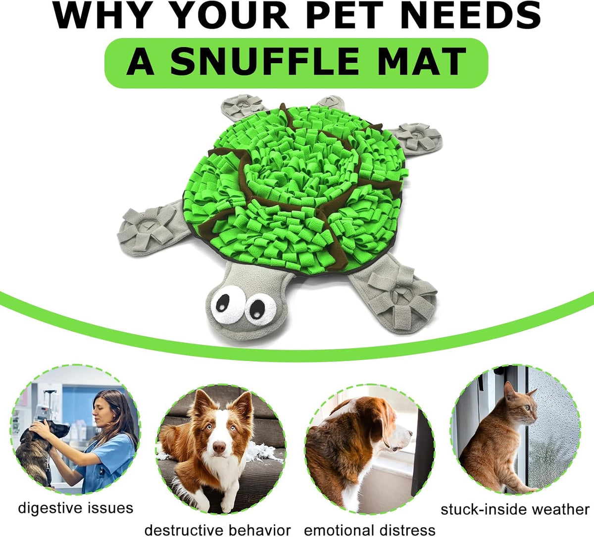 Snuffle Mat for Dogs, Tortoise-Themed Slow Feeder for Small/Middle/Large Breed, Durable Washable Portable Pet Feeding Mat, Nose Work Training Pad, Anxiety Relief & Mental Stimulation(M, Green)