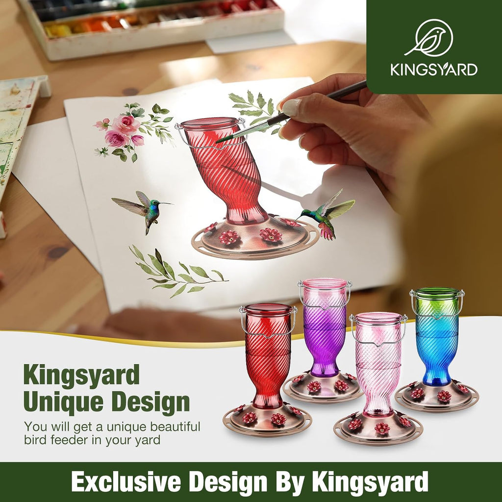 Kingsyard 24 Oz Glass Hummingbird Feeder for Outdoors