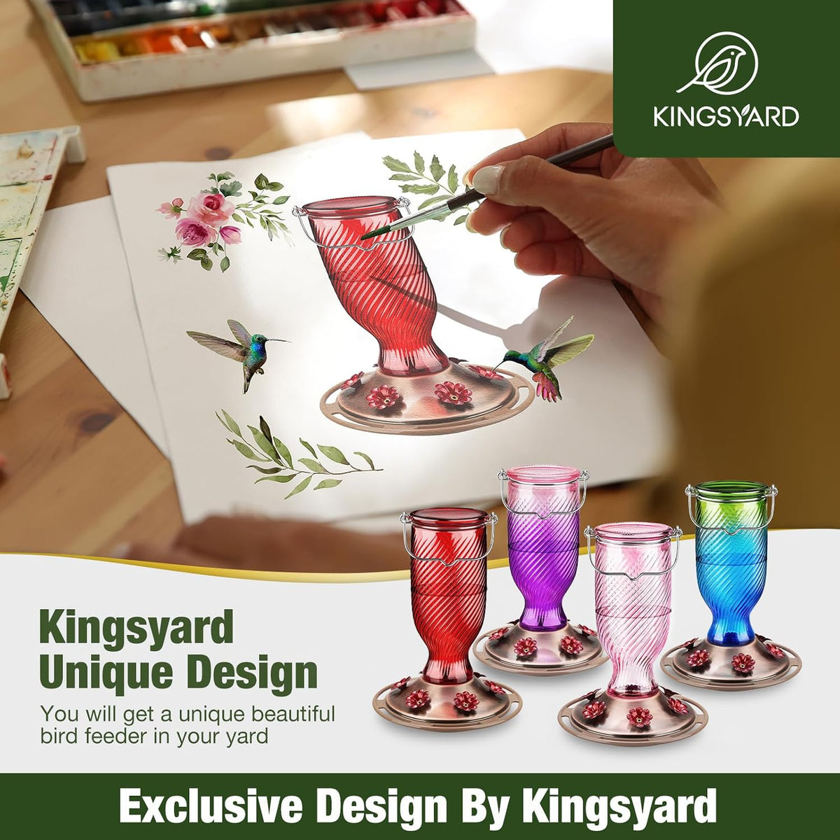 Kingsyard 24 Oz Glass Hummingbird Feeder for Outdoors