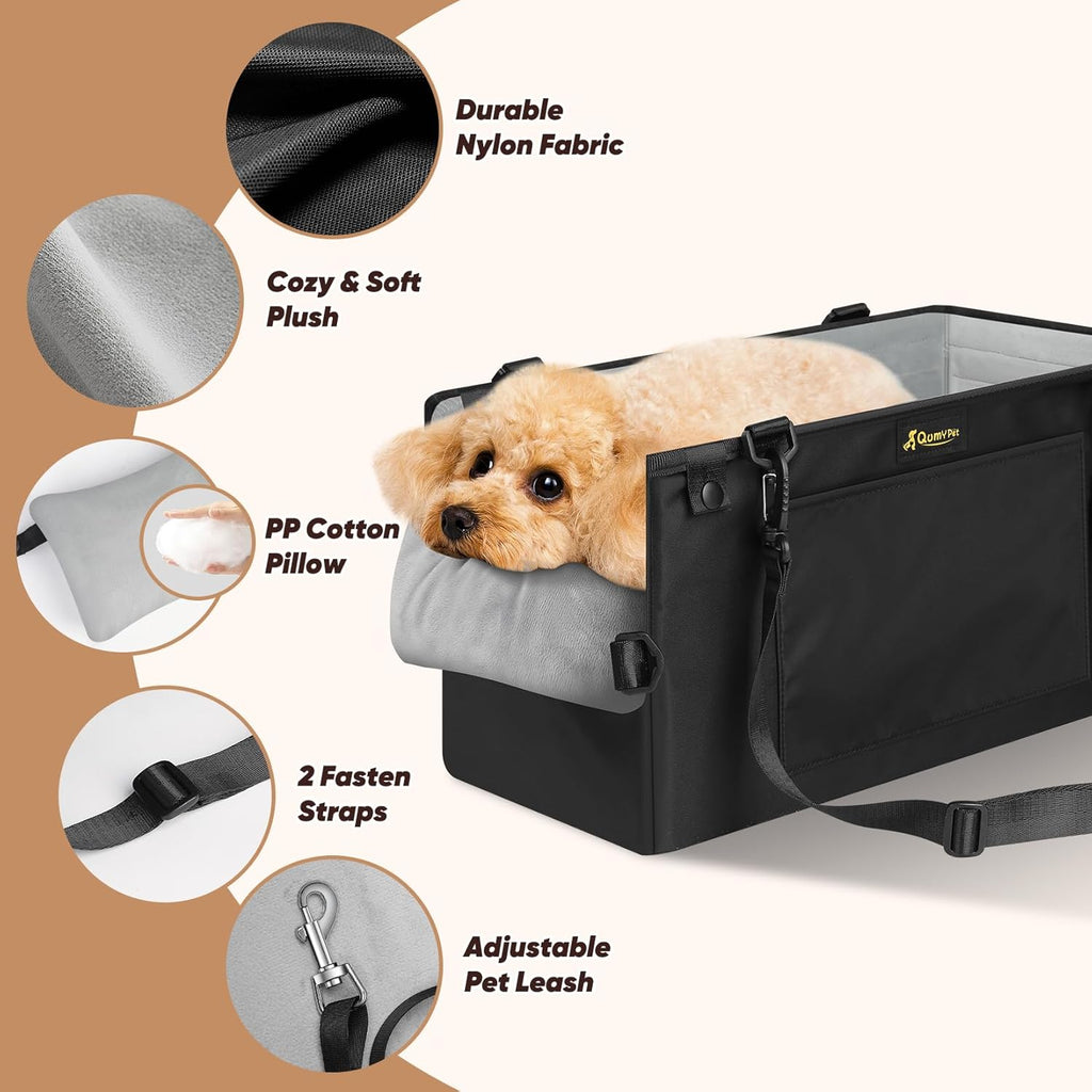 QUMY Middle Center Console Dog Car Seats for Small Dogs Up to 11lbs, Black