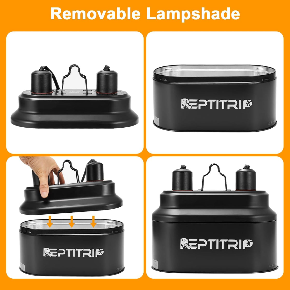 Dual Reptile Light Fixture with Switches, Reptile Heat Lamp Fixture, Reptiles Terrarium UVB Bulb Fixture for Bearded Dragon, Max 160W Each (Bulb Not Included)