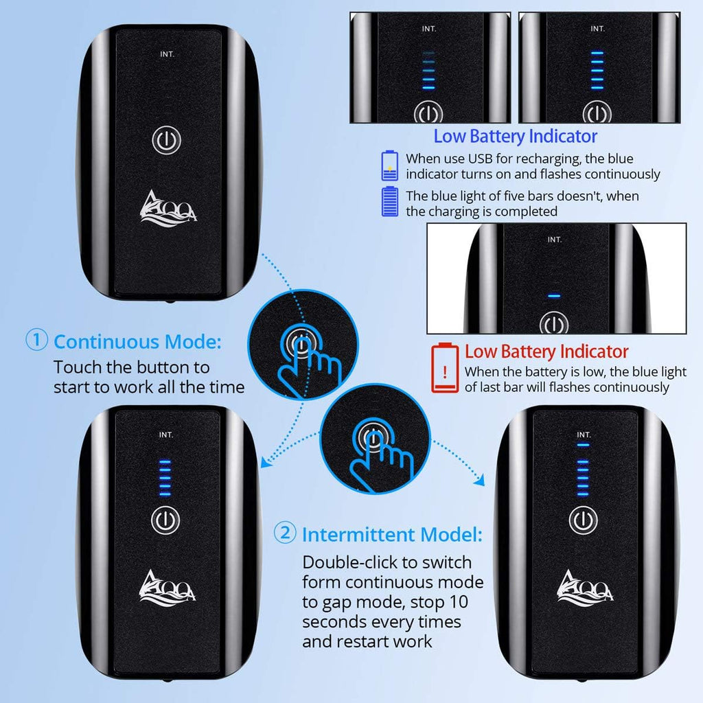 AQQA Aquarium Air Pump, Battery Rechargeable Portable Bubbles Oxygen Pump