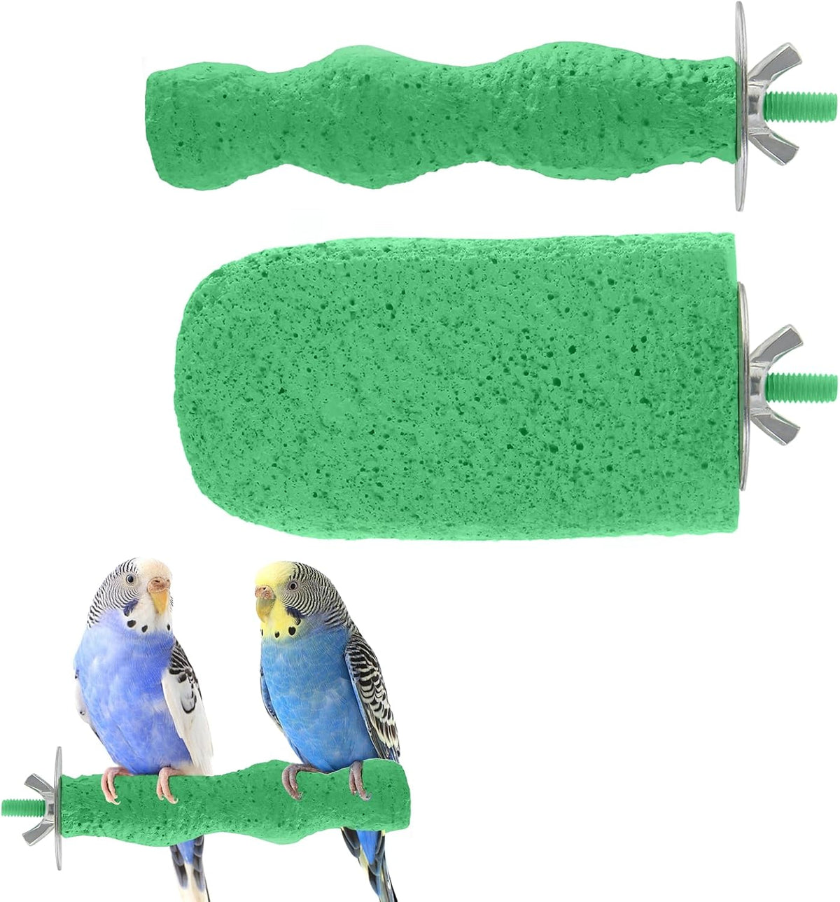 2Pcs Beak Grinder & Nail Trimming Perch for Birds - Large & Small Flat Perch with Metal Bolts, Budgie Cage Accessories for Parakeets Cockatiels Conures