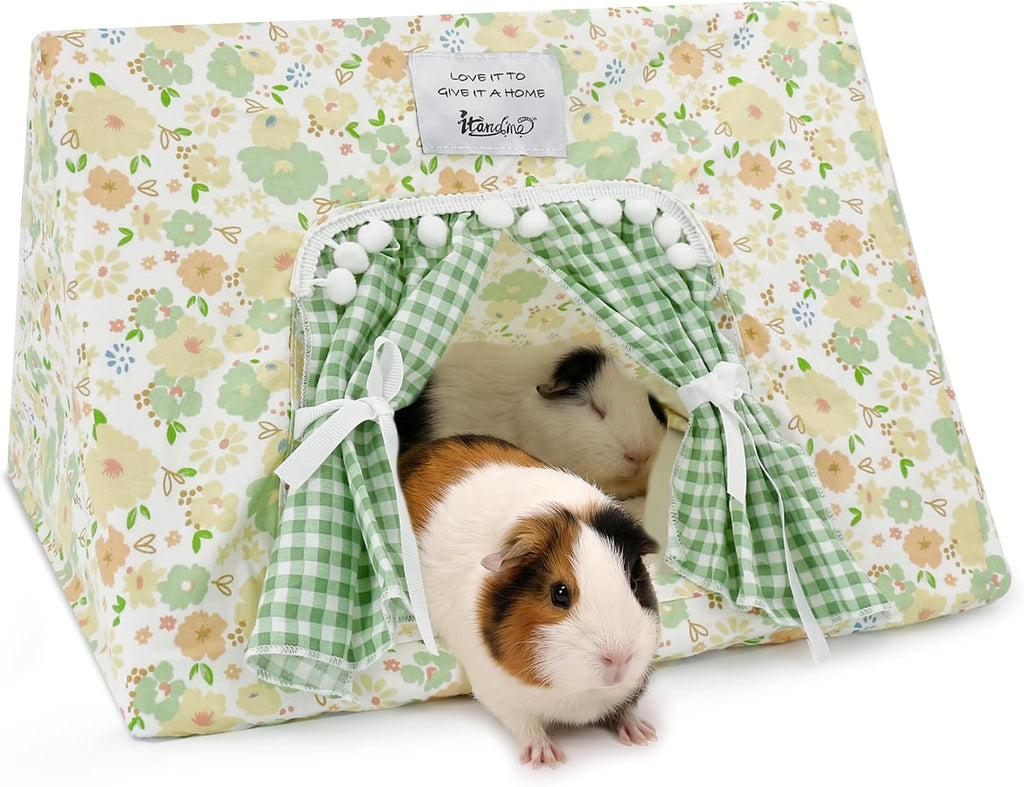 Jenvd Guinea Pig Hideout Large with Curtain, Machine Washable Bunny Hideout