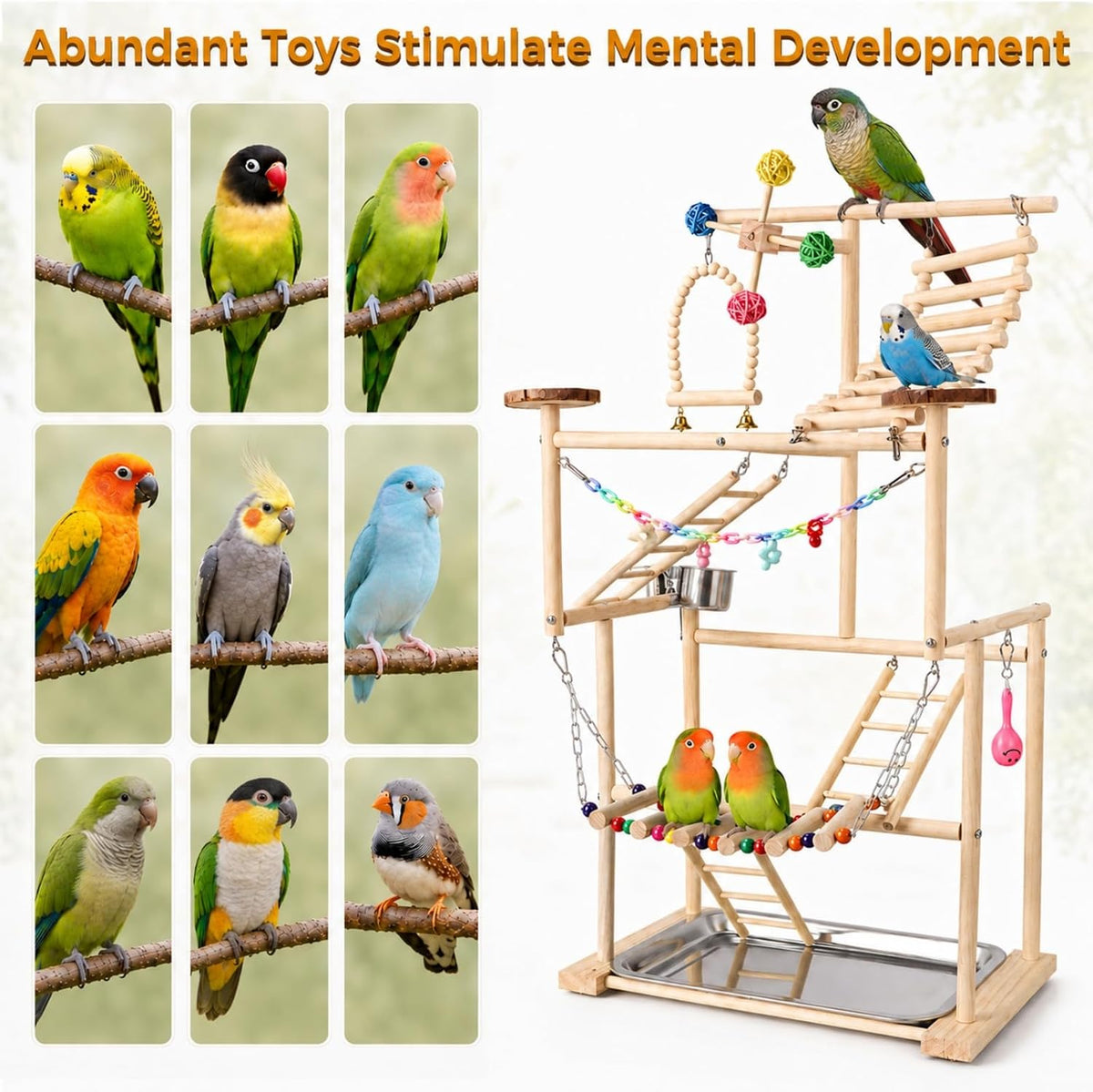 Bird Playground, 4-Layer Parrot Playground for Small to Medium Birds