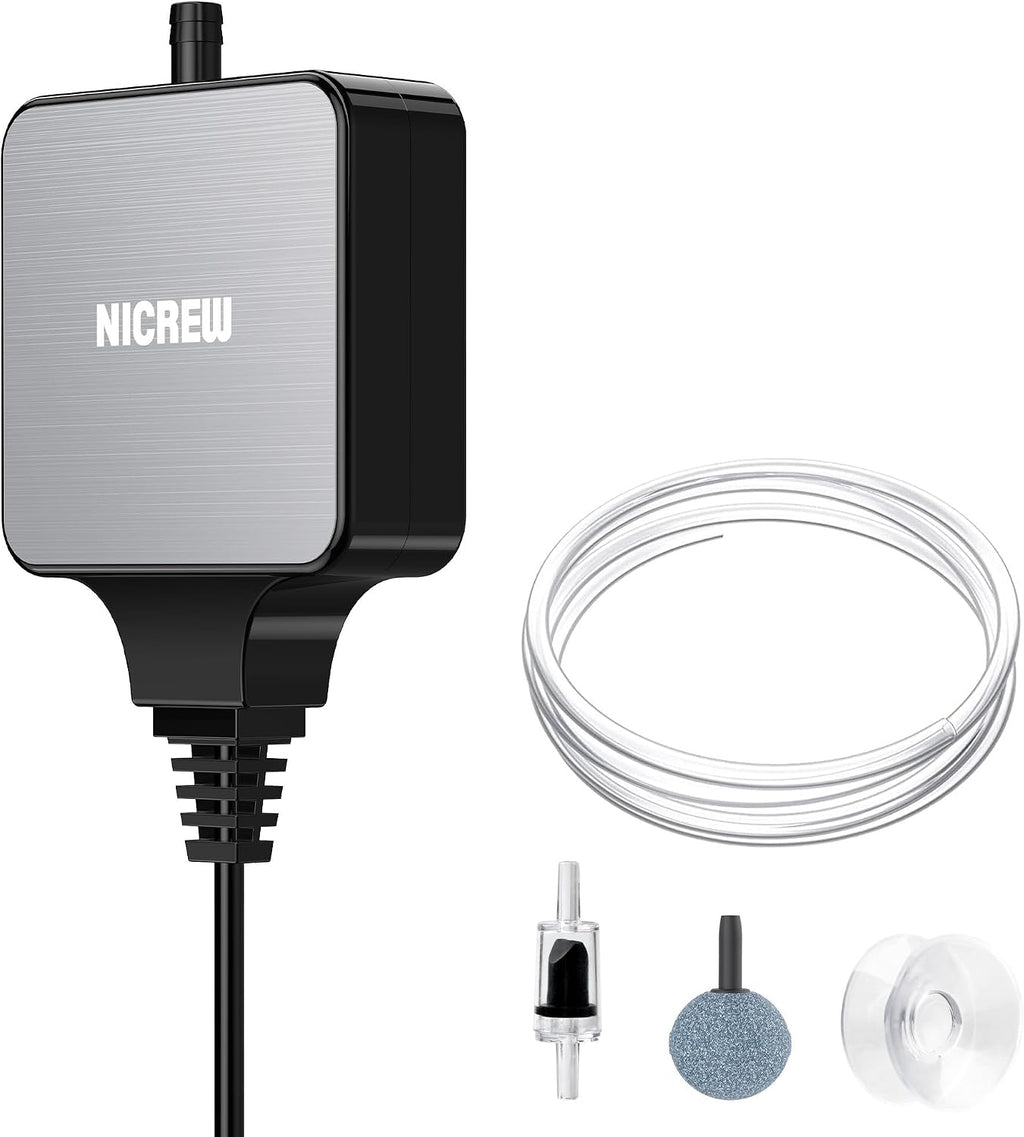 NICREW Nano Silent Aquarium Air Pump, Black, for up to 10 Gallon Fish Tank