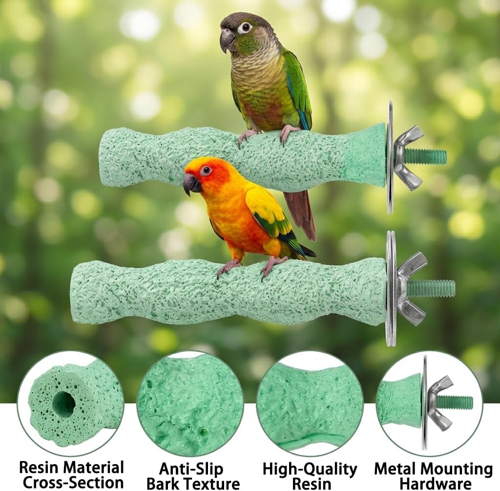 Bird Bath for Cage, Hanging Leaf Bird Bathtub with Easy Clean Detachable Basin, Parrot Cage Bath Bowl for Parakeets, Budgies, Cockatiels, Lovebirds & Small Birds, Bonus Mirror Toy & Grooming Perch