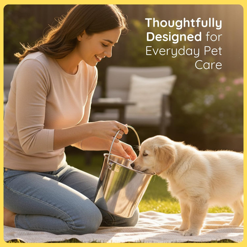 4 quart Heavy Duty Stainless Steel Round Bucket with Handle | 1 gal Durable Food & Water Bowl for Birds Dogs Cats Goat & Livestock | Fits kennel Crate Cage Farm | Hanging Utility Pet Pail
