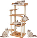 56in Wooden Cat Tree for Large Cats, Tall Sturdy Cat Tower