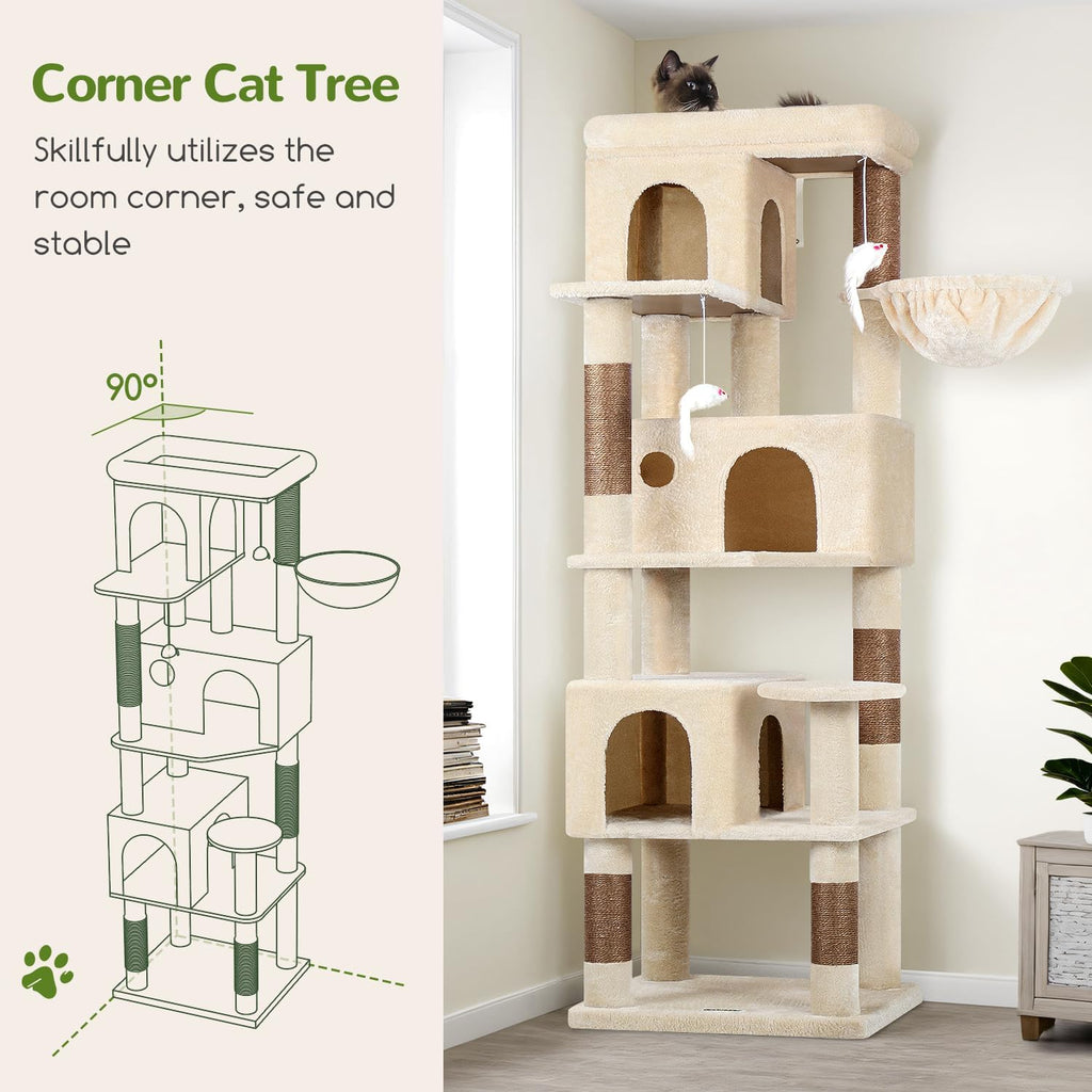 Globlazer F66 Corner Cat Tree, 66in Multi-Level Climbing Tower, Beige