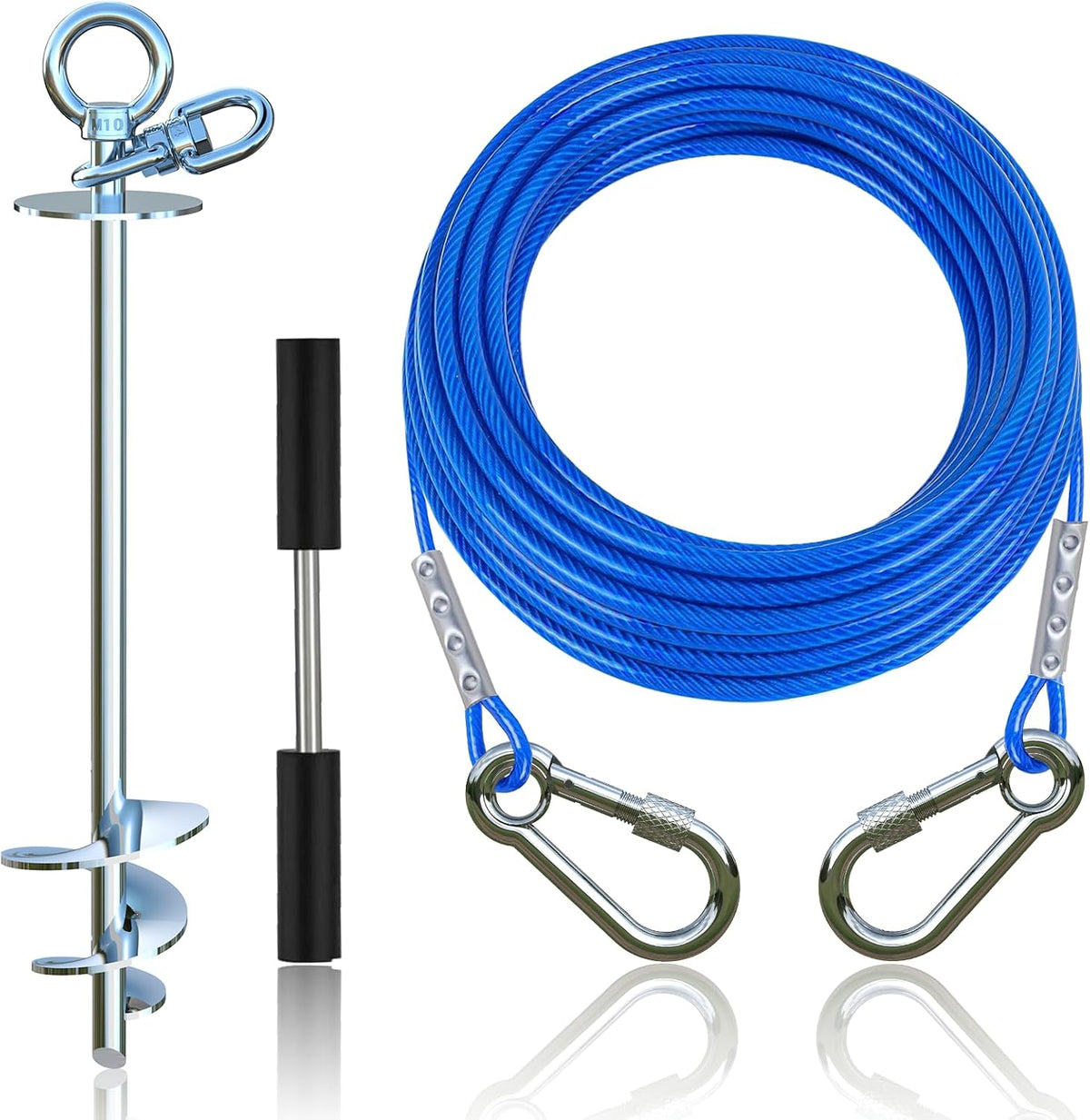 Dog Tie Out Cable and Stake,with 45FT Heavy Duty Cable,360°Swivel Dog Run- No Tangle,Runner for Yard- Up to 150LBS,Ideal for Outdoor Camping