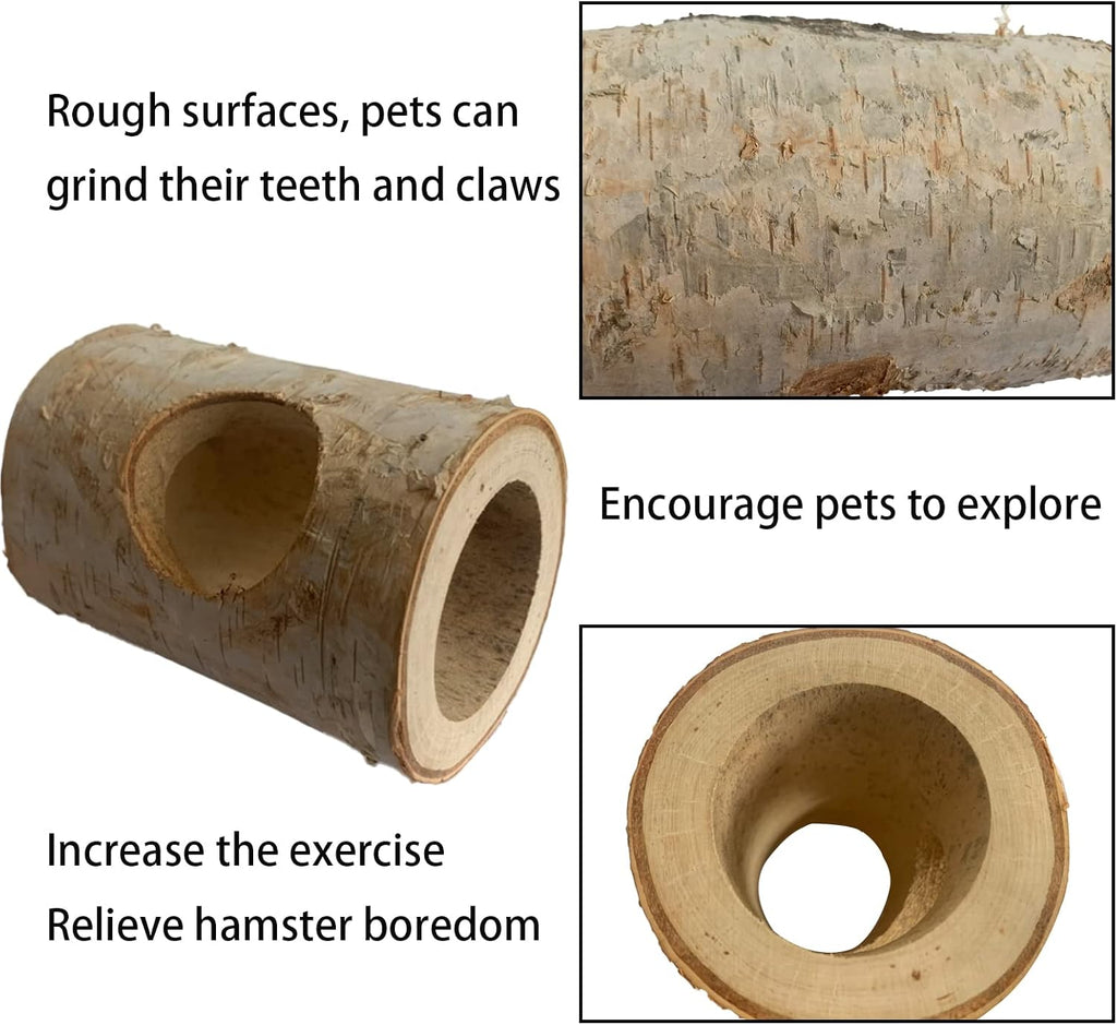 Wooden Hamster Tunnel Natural Birch Wood Tree Holes Tube Small Animal Hollow Trunk Hideout Exercise Dwarf Mice Chew Toys Cage Accessories for Chinchillas Guinea Pigs Dwarf Mouse Rat(10Pcs)