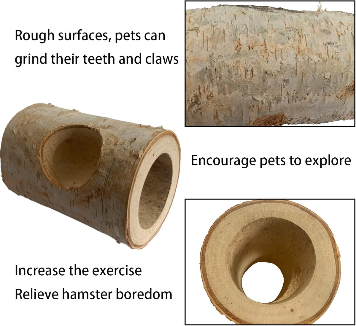 Wooden Hamster Tunnel Natural Birch Wood Tree Holes Tube Small Animal Hollow Trunk Hideout Exercise Dwarf Mice Chew Toys Cage Accessories for Chinchillas Guinea Pigs Dwarf Mouse Rat(10Pcs)