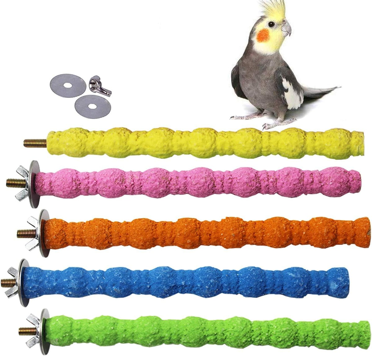 kathson 3PCS Bird Perch Parrot Stand Cage Accessories Natural Wooden Stick Paw Grinding Rough-surfaced Chew Toy for Cockatiels Cockatoo Lorikeet Conure Parakeet (Random Color,7.87inch)